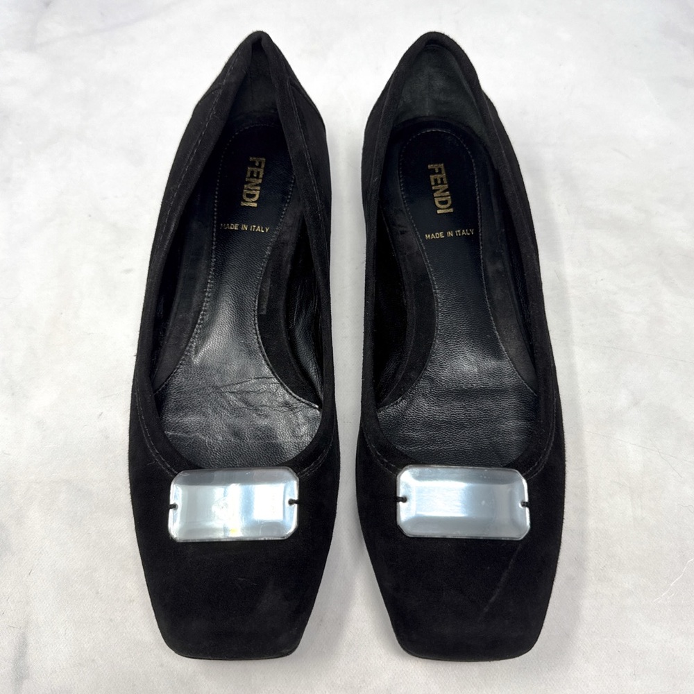 FENDI Vintage Jewel Suede Leather Square Toe Ballerina Ballet Flat Shoe Y2K 37.5